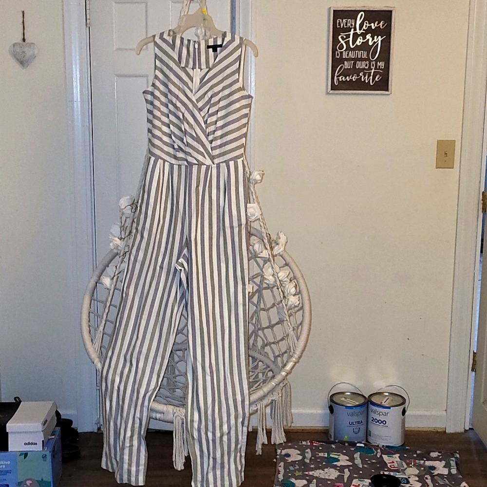 Tommy Hilfiger Grey and White striped spring time romper. Like New!!